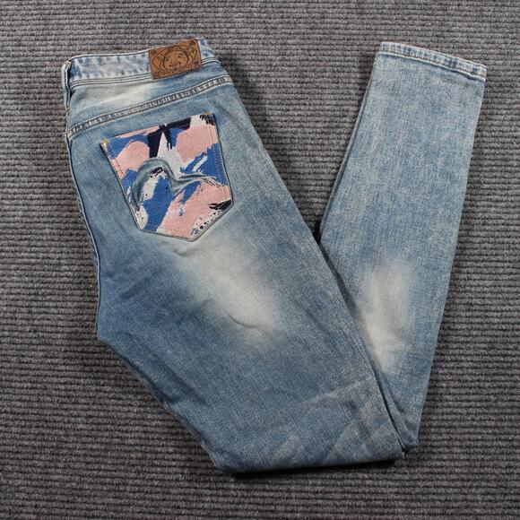 Evisu Jeans Womens W-26 L-28 Light Wash Skinny Ankle Embroidered Seagull Rare - Picture 1 of 13